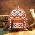 Ethnic Aztec pattern bohemian backpack with brown leather accents and tassel detail - Tribal Geometric Totem (PG5061 4#)