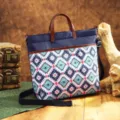 Detailed view of bohemian Aztec laptop bag with durable waterproof twill fabric - Graph 3 (PG5100) / Aztec Peacock Blue Graph