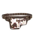 Riñonera vintage estilo motero con estampado de vaca y cinturón de cuero ajustable - Cow Print Patchwork / Marrón Oscuro