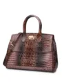 Elegante braune Handtasche mit Krokodilprägung und verstellbarem Schultergurt - Muschel + Lohfarben