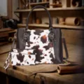 Juego de bolsos vintage con estampado de vaca y textura de cuero en un taller - Bolso Tote Grande (PG5156) / Café