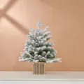 Mini albero di Natale verde innevato in un vaso quadrato vintage a strisce dorate - 60CM Stile Innevato