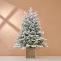 Albero di Natale verde innevato in un vaso quadrato vintage a righe oro - 90CM Stile Innevato