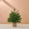 Albero di Natale artificiale verde in vaso quadrato a righe retrò per decorazioni - 45CM Stile Verde