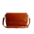 Bolso bandolera vintage de cuero marrón con correa ajustable y solapa elegante - Marrón Claro (MG8089)