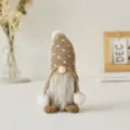 Handmade Nordic Christmas gnome with brown knitted polka dot hat and long white beard - Brown