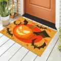 Festive Halloween door mat featuring glowing pumpkin and bats design for entryway - Pumpkin Bat Style (CHDT-2024-01338) / 40x60cm