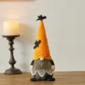 Handmade Halloween faceless gnome plush doll with orange pointed hat and BOO sign - Bat Hat Style