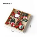 Handgefertigte hölzerne Weihnachtsgnom-Ornamente im 4-Fächer-Geschenkkarton, 14x14cm - Set 11 / 4-teiliges Set