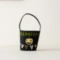 Schwarze Halloween-Süßigkeitentüte aus Filz mit Kürbis-Motiv und Banner-Aufdruck - Eimertasche (Schwarzer Kürbis) / Schwarz
