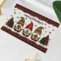 Festive Christmas gnomes entrance door mat with red and black buffalo plaid border - Christmas Gnomes Style (CHDT-2024-01259) / 50*80cm