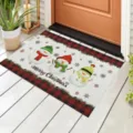 Christmas doormat with snowmen and red black plaid border for outdoor entryway decor - Snowman Style (CHDT-2024-01261)