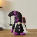 Handmade Halloween gnome plush doll decoration with purple spider web hat and sign - Purple Spider Style