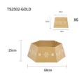 Gold hexagonal metal Christmas tree collar with white snowflake pattern and size details - Metal Snowflake Style (Gold) / 6 Pieces/Pack (Base Diameter 68cm) / Gold