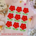 Sheet of nine red flower cartoon lollipop decoration cards, overall size 215x250mm. - Small Flower Style 2 / 9 Pieces Set