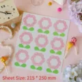 Detail view of a full sheet of nine pink flower lollipop cards, sized 215x250 mm - Small Flower Style 4 / 9 Pieces Set