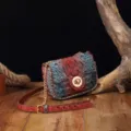 Bolso bandolera vintage de cuero con diseño de cocodrilo rojo y azul con cadena dorada - Bolso Cuadrado Patrón Cocodrilo (PG872) / Rojo Azufaifa y Marrón