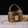 Bolso vintage con estampado de cocodrilo, cadena dorada y elegante cierre metálico - 14# Degradado Marrón y Pez Dorado (PG877 14# Marrón y Pez Dorado)