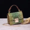 Detalle del bolso pequeño de lujo verde con grabado de cocodrilo y correa de cadena - 3# Degradado Verde y Marrón (PG877 3# Verde y Marrón)