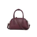 Mini bolso Boston de piel auténtica color granate con costuras blancas a juego - Púrpura