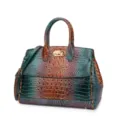 Retro-Handtasche mit Krokodilprägung in Türkis und Braun sowie goldfarbenem Verschluss - Blaugrün
