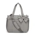 Bolso bandolera de nailon acolchado gris con lazo decorativo grande para viajes - Topacio