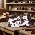 Conjunto de bolso de hombro y neceser vintage con estampado de vaca en taller. - Juego de 2 Bolsos (PG5153) / Café