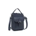 Bolso bandolera de cuero granulado azul marino para teléfono móvil y accesorios. - Con Hebilla (J658) / Azul marino
