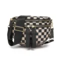 Elegante bolso bandolera de tela Oxford a cuadros con correa ancha y ajustable - Estilo en Forma de Concha (MG6003-1) / Cuadros Negro Marrón