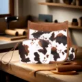 Juego de bolso de hombro con estampado de vaca y estuche de muñeca en una mesa de taller - Juego de Bolso Cuadrado (PG-5070-1) / Marrón