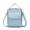 Elegante bolso bandolera de cuero azul claro con sofisticados detalles dorados - Sin Hebilla (J658-1) / Azul claro