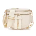 Bolso bandolera de tela Oxford acolchado blanco crema con correa ancha ajustable - Estilo en Forma de Concha (MG6003-1) / Patrón De Diamante De Albaricoque
