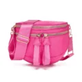 Bolso bandolera de tela Oxford acolchada rosa impermeable para deportes y viajes - Estilo en Forma de Concha (MG6003-1) / Rose Red Rhombus Grid