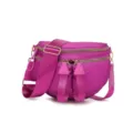 Bolso bandolera de tela Oxford magenta con cremalleras doradas y correa ancha a juego. - Estilo en Forma de Concha (MG6003-1) / Rosa rojo