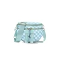 Elegante bolso bandolera para mujer en tela Oxford de cuadros azul claro y blanco - Estilo en Forma de Concha (MG6003-1) / Cuadros Azul Hielo