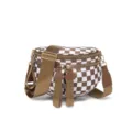 Bolso bandolera de tela Oxford a cuadros marrones y blancos para mujer estilo concha - Estilo en Forma de Concha (MG6003-1) / Cuadrícula Marrón