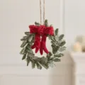 Mini Filz-Weihnachtskranz Anhänger mit roter Schleife und rustikaler Juteschnur. - Schleife-Stil / Klein (10cm) / Graugrün