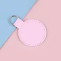 Porte-clés rond vierge en similicuir rose avec anneau en métal argenté - Rose Tendre