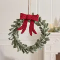 Handgefertigter grüner Filz-Weihnachtskranz mit roter Schleife für die Feiertage - Schleife-Stil / Mittlere Größe (20cm) / Graugrün