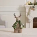 Handmade plush Christmas reindeer doll wearing green scarf and striped sweater ornament - Standing Reindeer / 20*10*40cm / Mallow Green