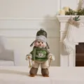 Christmas plush snowman ornament in clover green with winter ski gear - Skiing Snowman (Round Hat) / Mallow Green