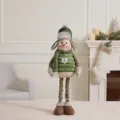 Standing plush snowman decoration in clover green with telescopic legs and fur hat - Medium Telescopic Snowman (Round Hat) / Mallow Green
