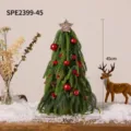 Mini Norfolk pine artificial tabletop Christmas tree 45cm height with red ornaments and snow - Red Set Style