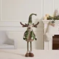 Plush Christmas reindeer doll with clover green hat and standing telescopic legs. - Medium Retractable Reindeer (Pointed Hat) / Mallow Green