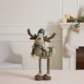 Cute standing plush Christmas reindeer doll with green hat and scarf holiday decor - Large Telescopic Four-Legged Reindeer (Round Hat) / Mallow Green