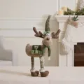 Adorable standing Christmas reindeer plush doll with green clover hat and striped legs - Four-legged Reindeer (Pointed Hat) / Mallow Green