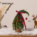 Sapin de Noël artificiel en PE de 30 cm, décoration de table avec ruban rouge et ornements - Style Ensemble Rouge Petit / 30cm