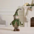 Standing Christmas plush bear doll in clover green hat and warm winter puffer vest - Standing Christmas Bear / 26*14*60cm / Mallow Green