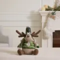 Alfalfa green Christmas reindeer plush doll with a warm winter hat for holiday decor - Sitting Christmas Reindeer (Round Hat) / Mallow Green