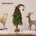Sapin de Noël artificiel en PE de 60 cm avec ornements rouges et socle en bois - Style Ensemble Rouge Grand / 60CM